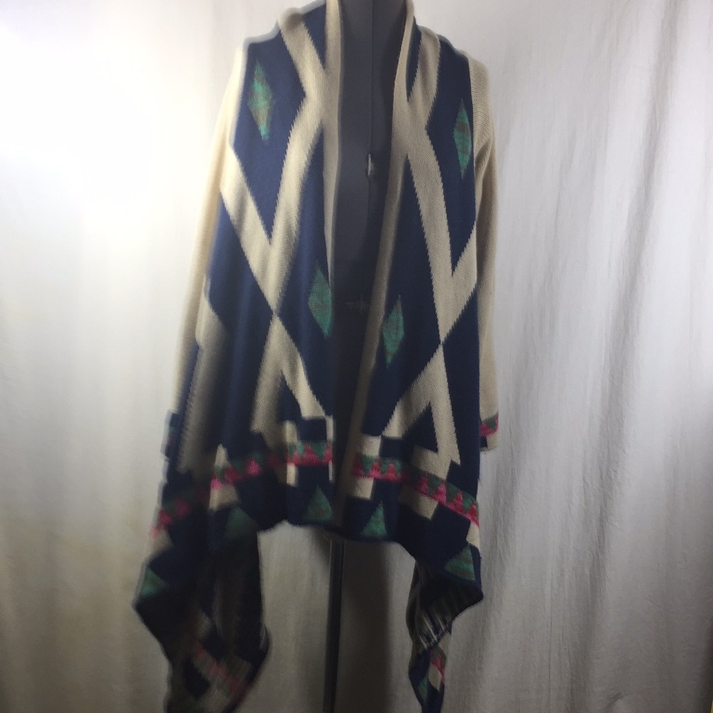 Open Front Poncho/wrap Long Sleeves Size L